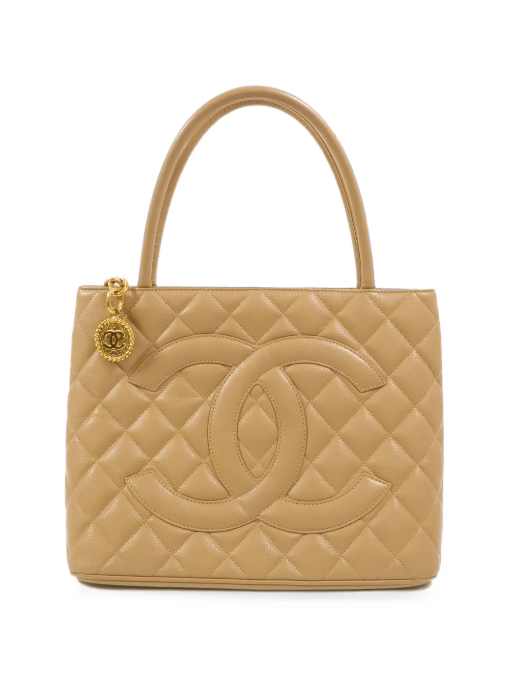 CHANEL Pre-Owned CC Medallion leren shopper Beige