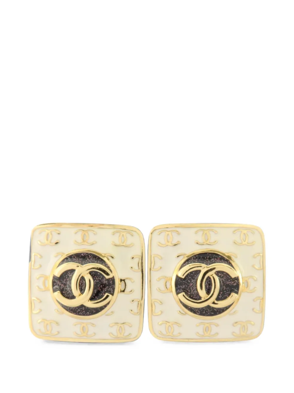 Pre-owned Chanel Cc-logo Square Earrings In Gold