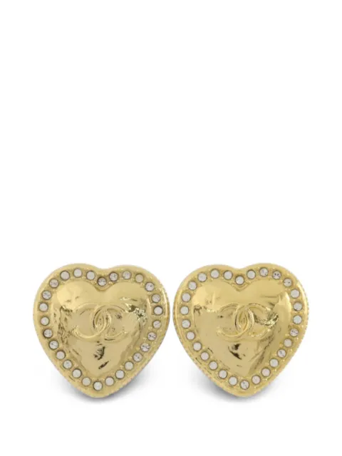 CHANEL Pre-Owned 2024 CC crystal heart earrings