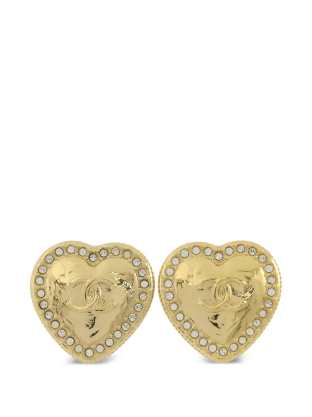 CHANEL Pre-Owned 2024 CC crystal heart earrings - Oro