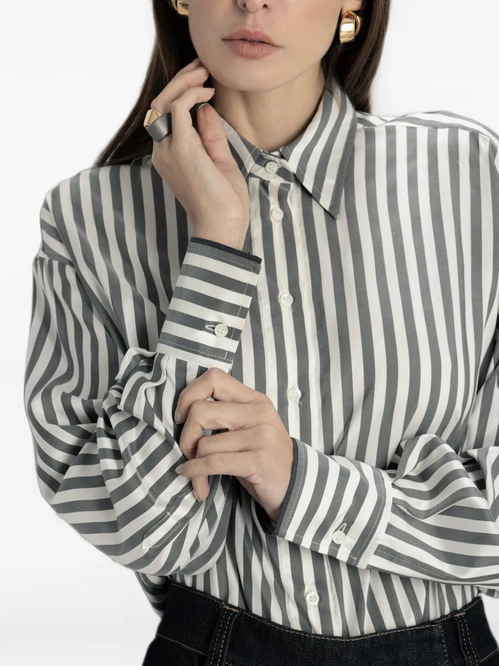 Brunello Cucinelli Ruimvallende blouse met brede streep Grijs