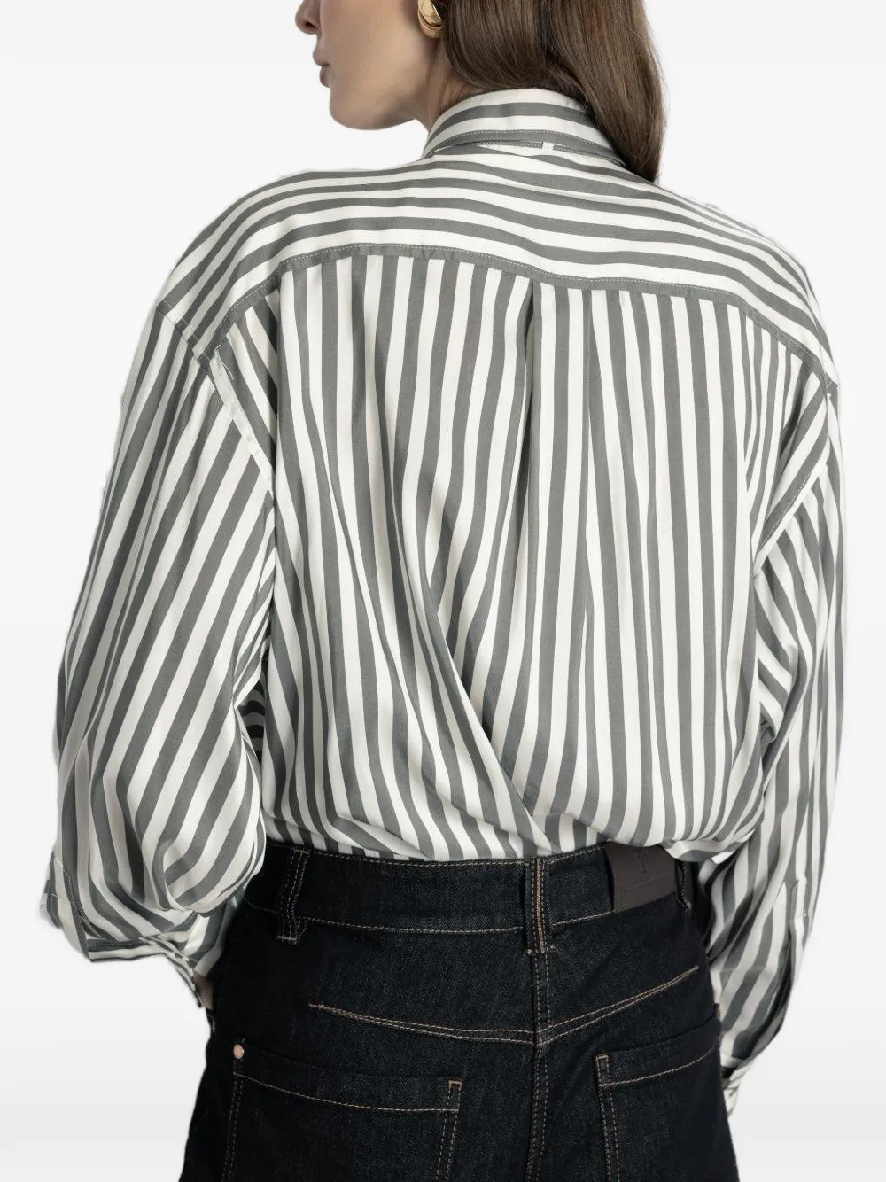 Brunello Cucinelli Ruimvallende blouse met brede streep Grijs