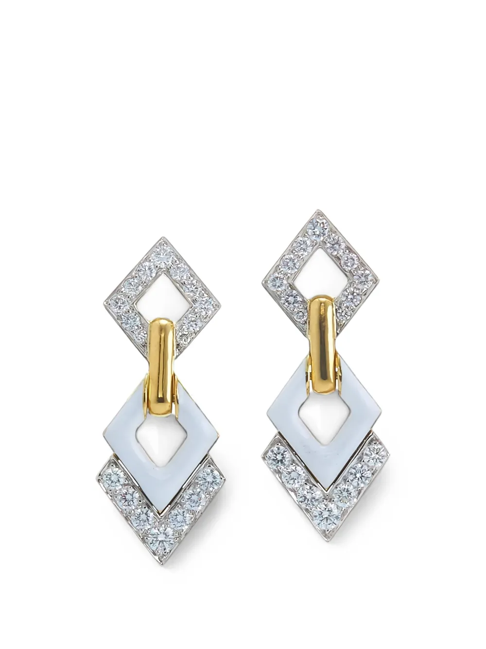 David Webb diamond enamel drop earrings - Argento