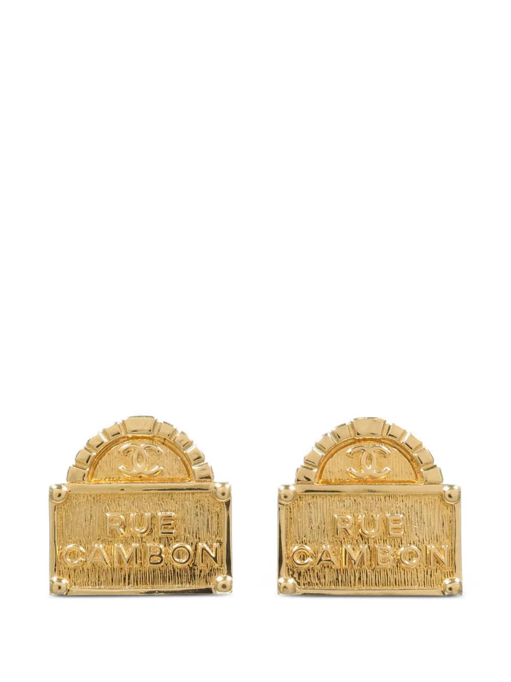 CHANEL Pre-Owned CC Rue Cambon Ohrringe mit Schild - Gold