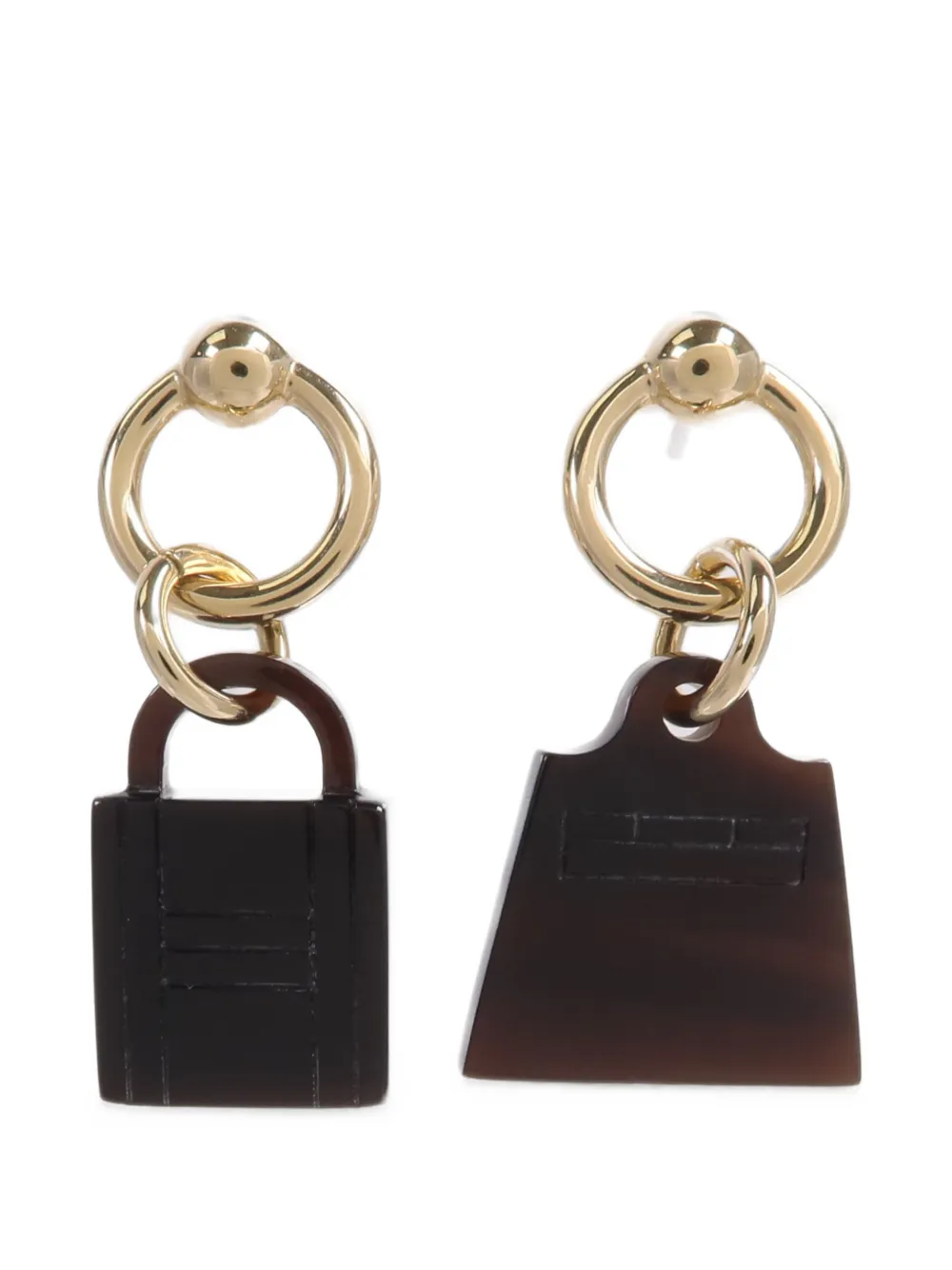 Pre-owned Hermes Amulette Maroquinier Buffalo Horn Earrings In Brown