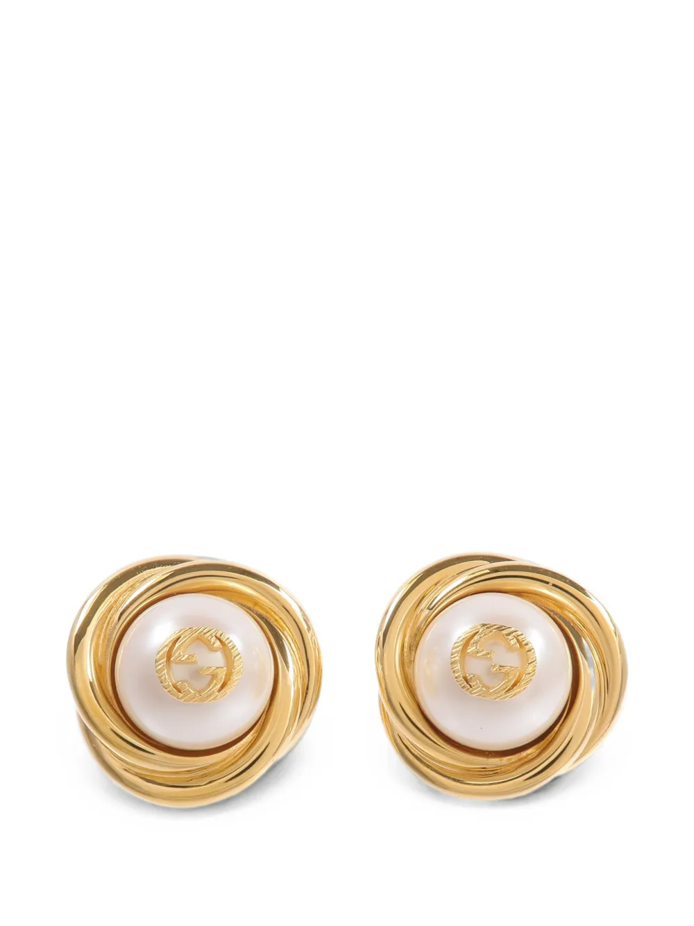 Pre-owned Gucci Interlocking G Clip-on Earrings In Gold