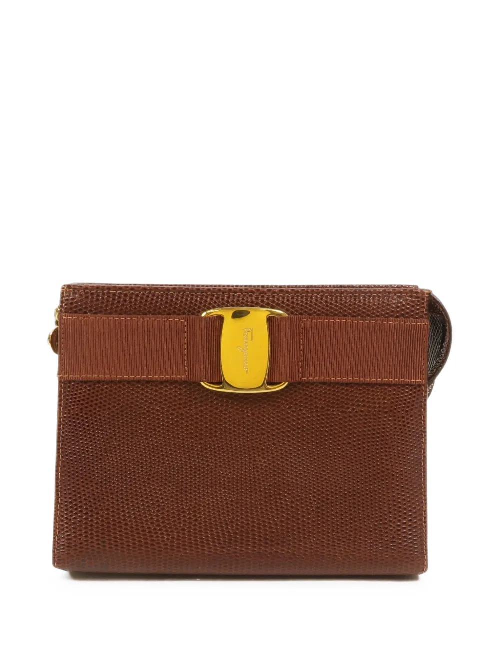 Ferragamo Pre-Owned Vara ribbon-detail mini leather clutch bag - Marrone