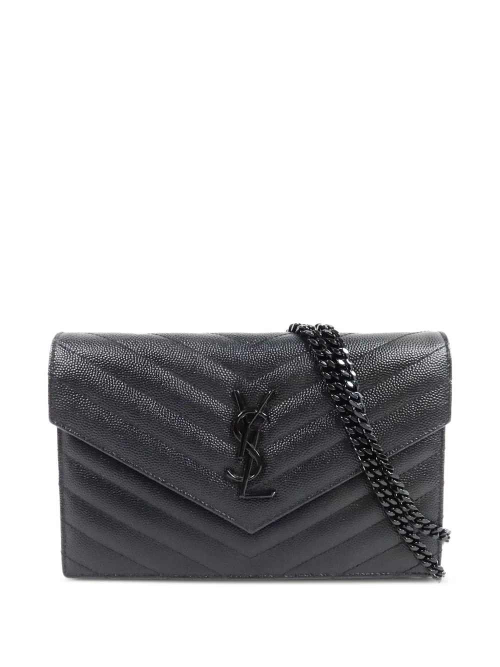Saint Laurent Pre-Owned portefeuille Cassandre Envelope à chaîne - Noir