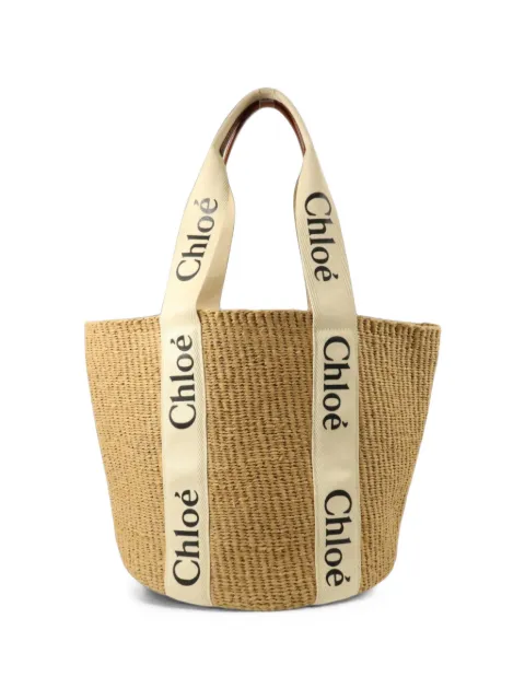 Chloé Vintage large Woody raffia shoulder bag