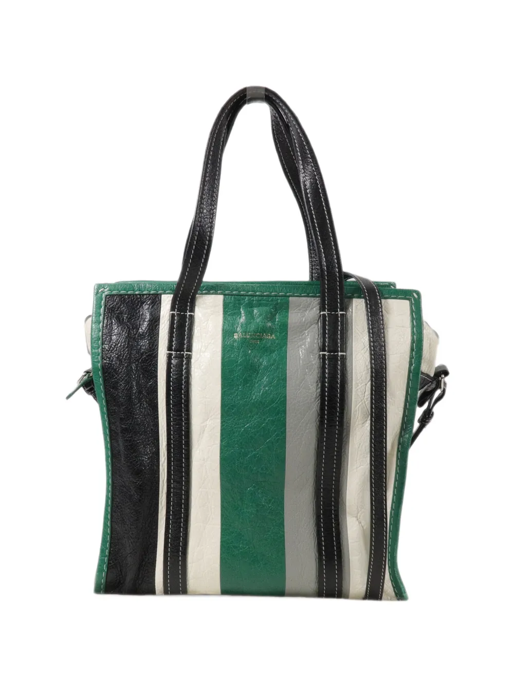 Balenciaga Pre-Owned striped leather tote bag - Verde