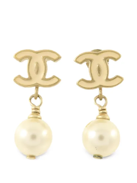 CHANEL Pre-Owned CC faux-pearl drop earrings
