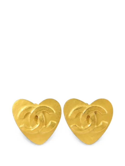 CHANEL Pre-Owned CC heart clip-on earrings