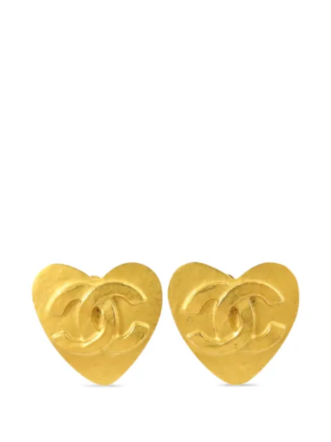 CHANEL Pre-Owned CC heart clip-on earrings