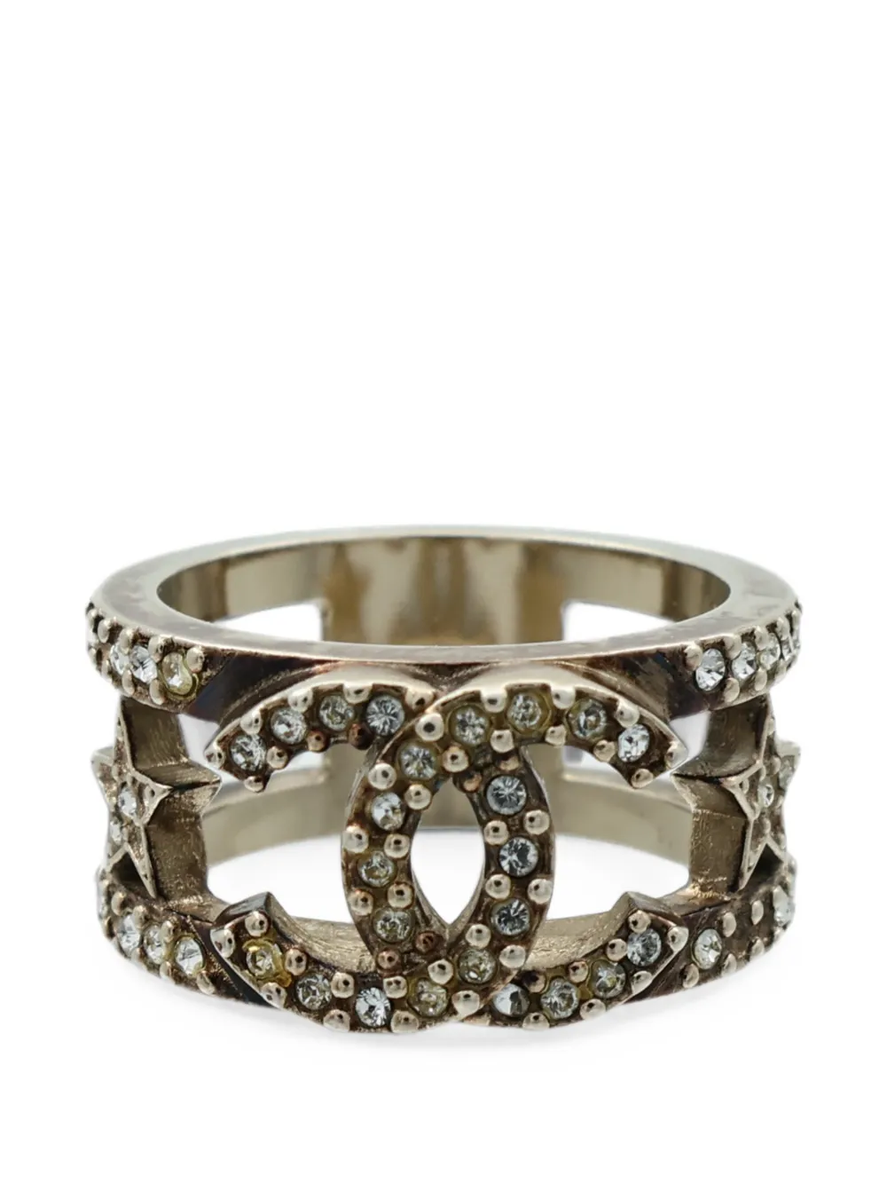 CHANEL Pre-Owned crystal and star ring - Argento