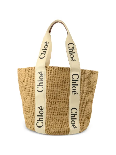 Chloé Pre-Owned Woody logo-tape basket bag