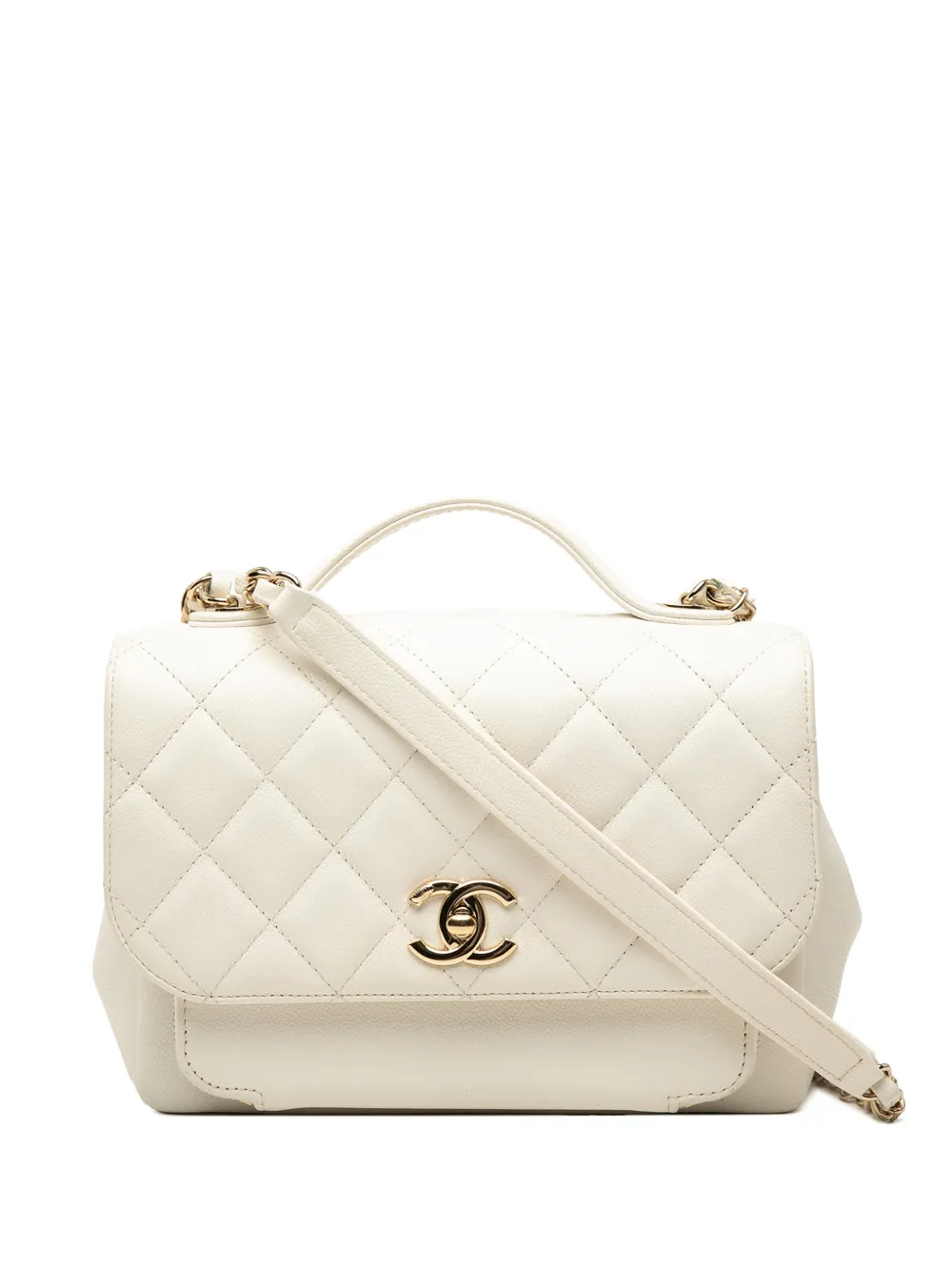 CHANEL Pre-Owned 2021-2026 Medium Quilted Caviar Business Affinity Top Handle Flap satchel - Bianco