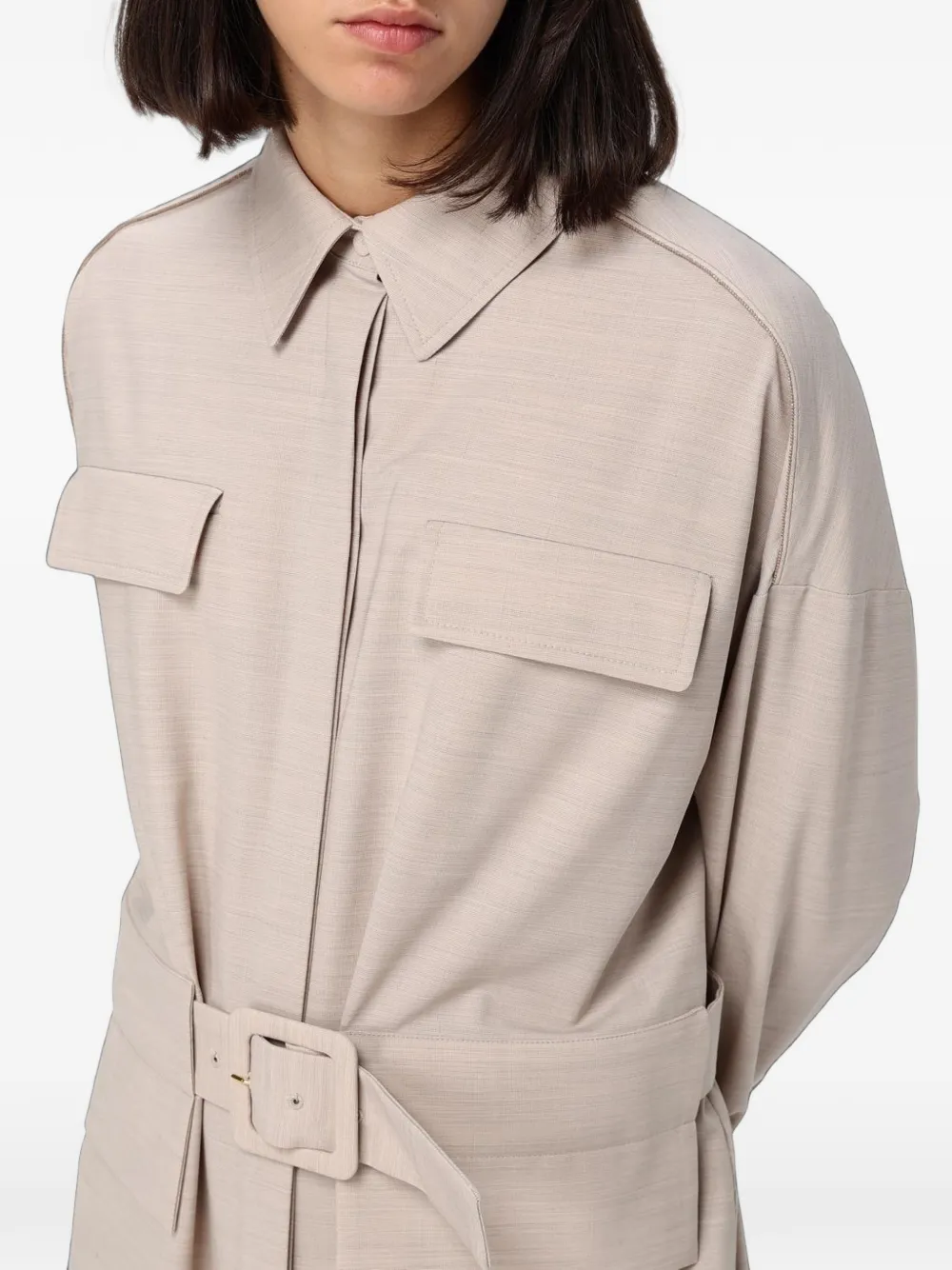 Fabiana Filippi Blousejurk met borstzakken en ceintuur Beige