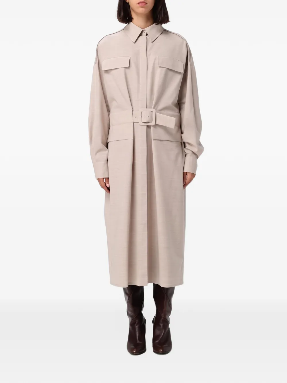 Fabiana Filippi Blousejurk met borstzakken en ceintuur Beige