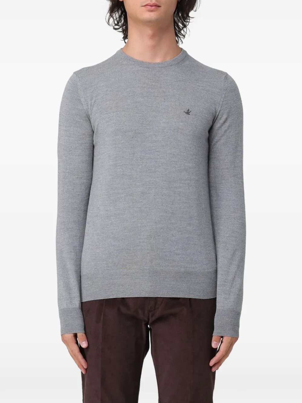 BROOKSFIELD logo-embroidered wool sweater - Grigio