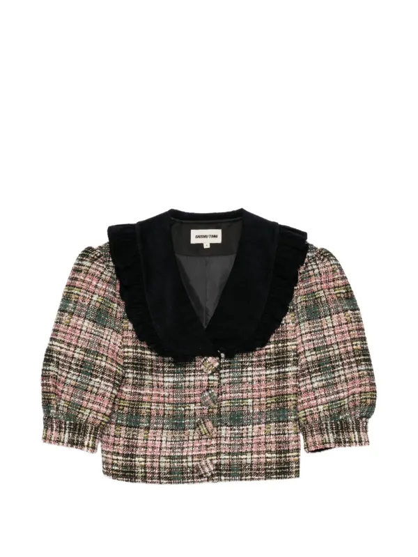 Shushu/Tong Patchwork Ruffled-collar Jacket in Red