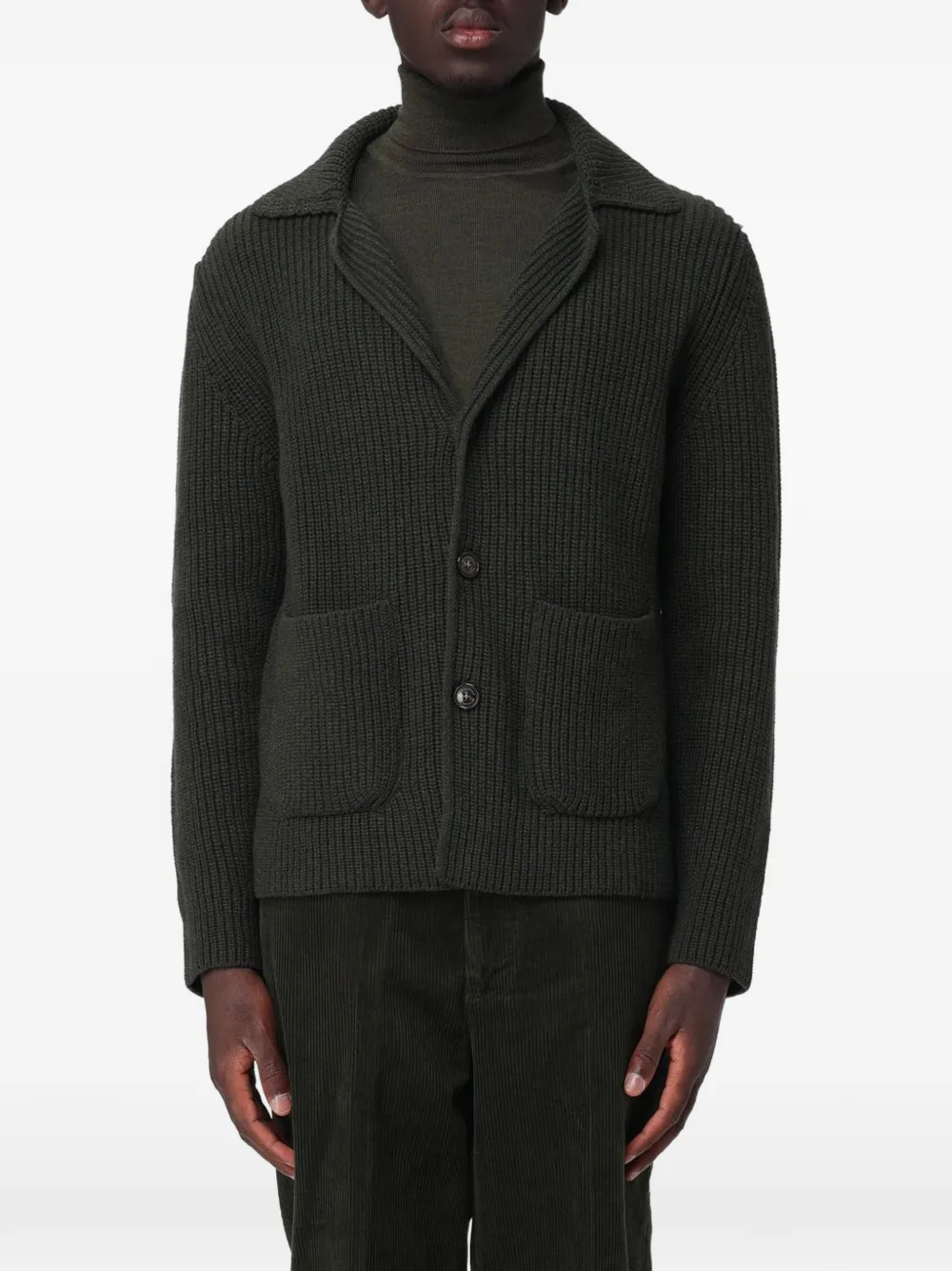 BROOKSFIELD ribbed-knit wool cardigan - Verde
