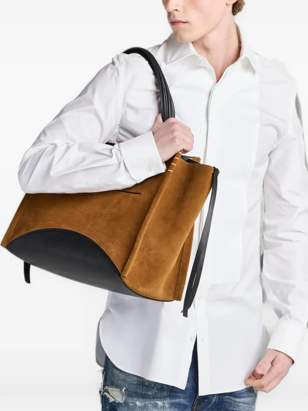 JW Anderson Loafer Cabas suède shopper met contrasterend vlak Bruin