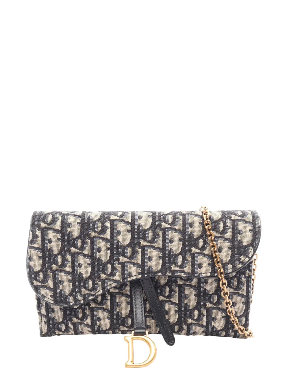 Christian Dior Pre-Owned pochette portefeuille à bandoulière chaîne Saddle en toile à motif Oblique (2010-2026) - Bleu Christian Dior Pre-Owned pochette portefeuille à bandoulière chaîne Saddle en toile à motif Oblique (2010-2026) - Bleu
