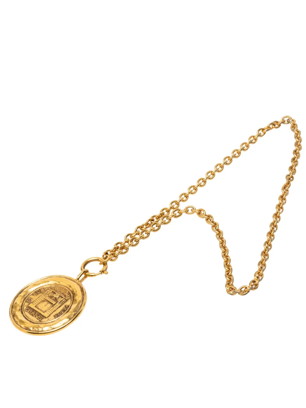 CHANEL Pre-Owned 1970-1980 Gold Plated Rue Cambon Medallion Pendant Necklace costume necklace - Oro