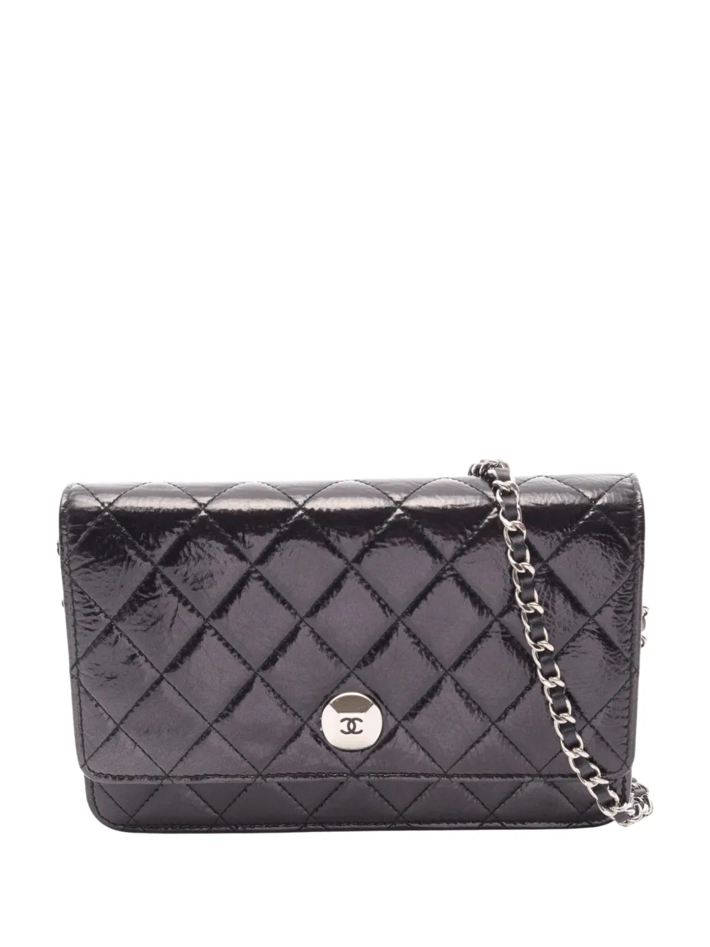 CHANEL Pre-Owned 2018 CC Quilted Crinkled Patent Wallet On Chain crossbody bag - Nero
