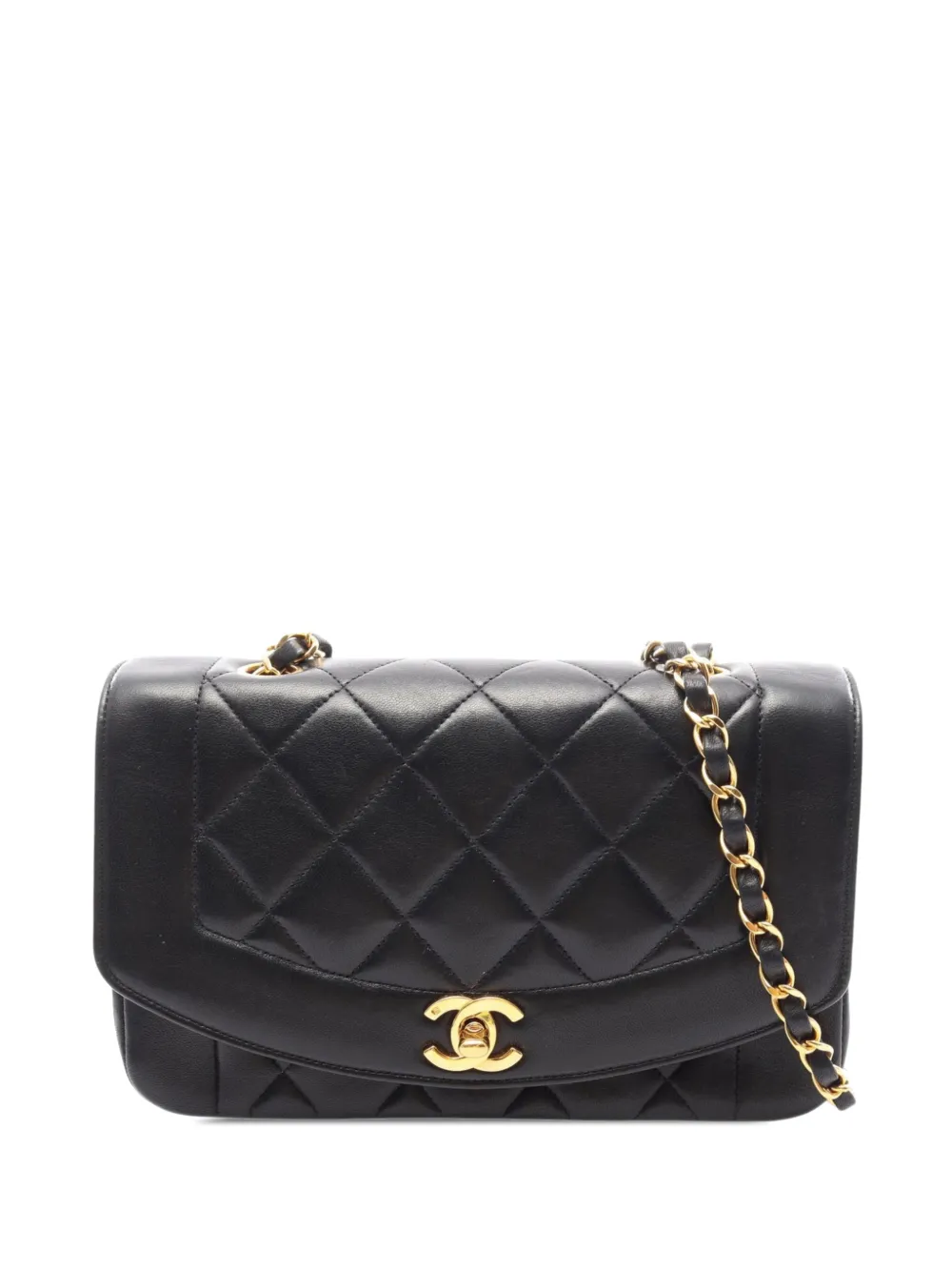 CHANEL Pre-Owned 1996-1997 kleine Diana Single Flap Schultertasche aus gestepptem Lammleder - Schwarz