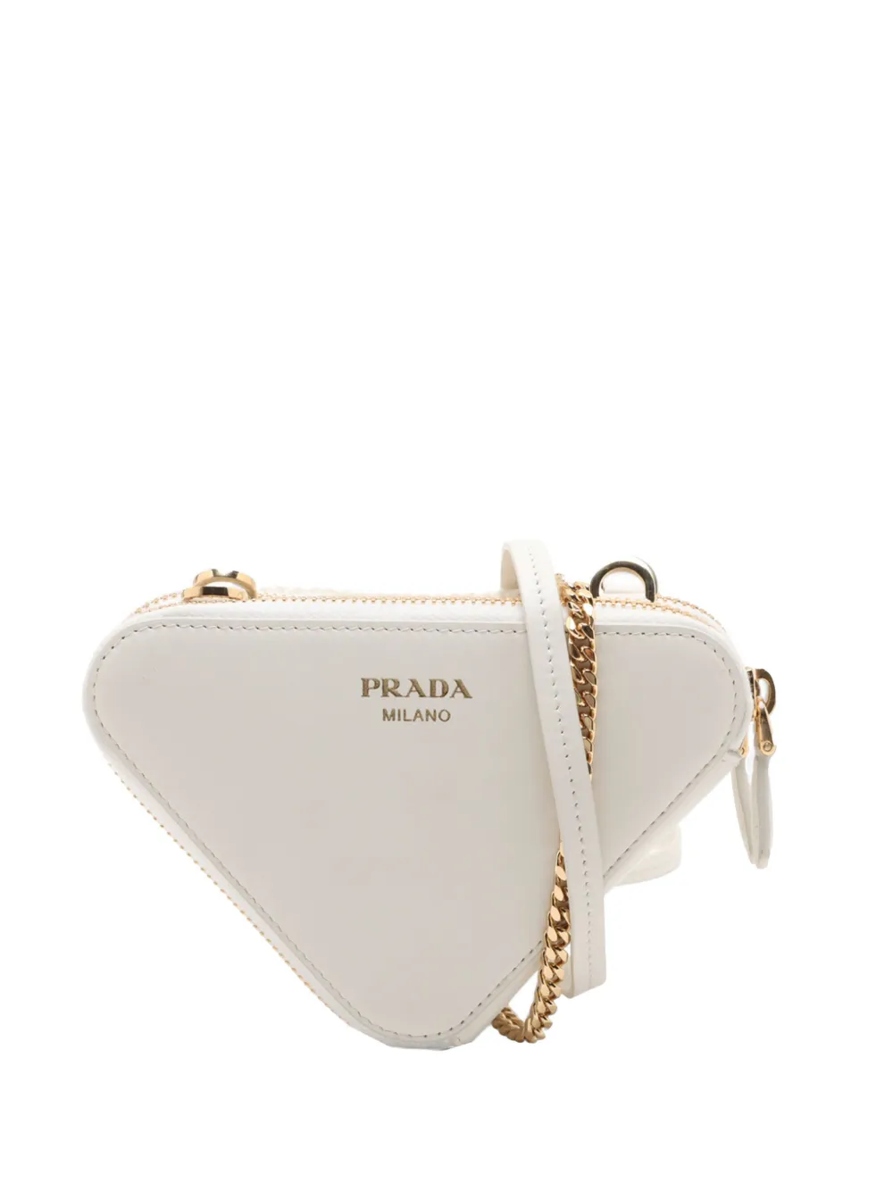 Prada Pre-Owned 2010-2026 Leather and Raffia Triangle Bag crossbody bag - Bianco