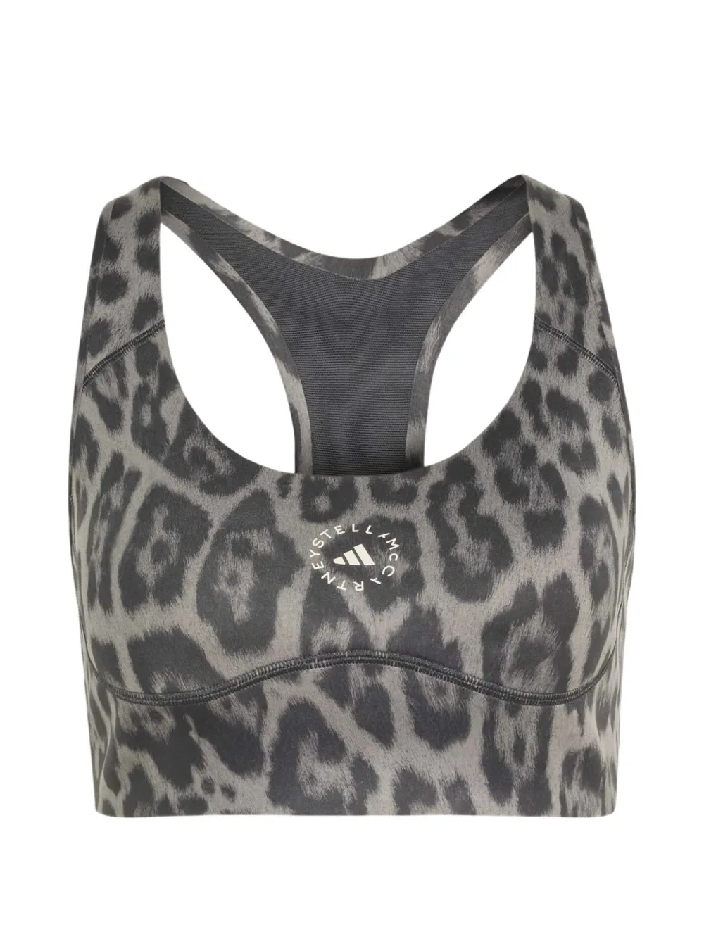 adidas by Stella McCartney leopard-print racerback sports bra - Grigio