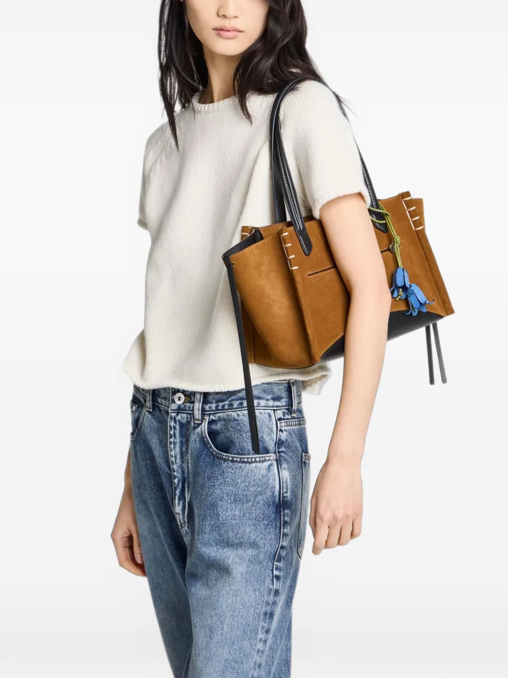 JW Anderson Elongated Lober Cabas contrast-panel whipstitch-trim tote bag - Marrone