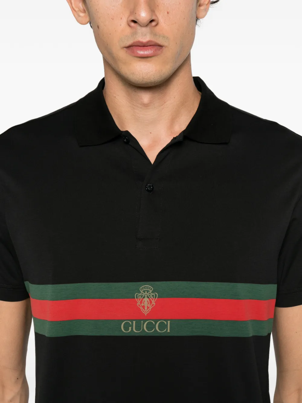 Gucci Logoprinten poloshirt met Web-streep Zwart