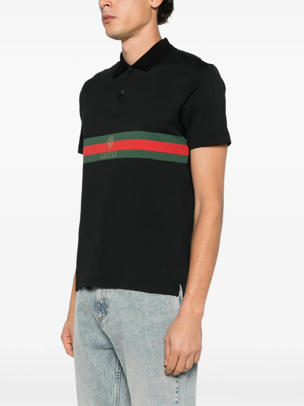 Gucci Logoprinten poloshirt met Web-streep Zwart