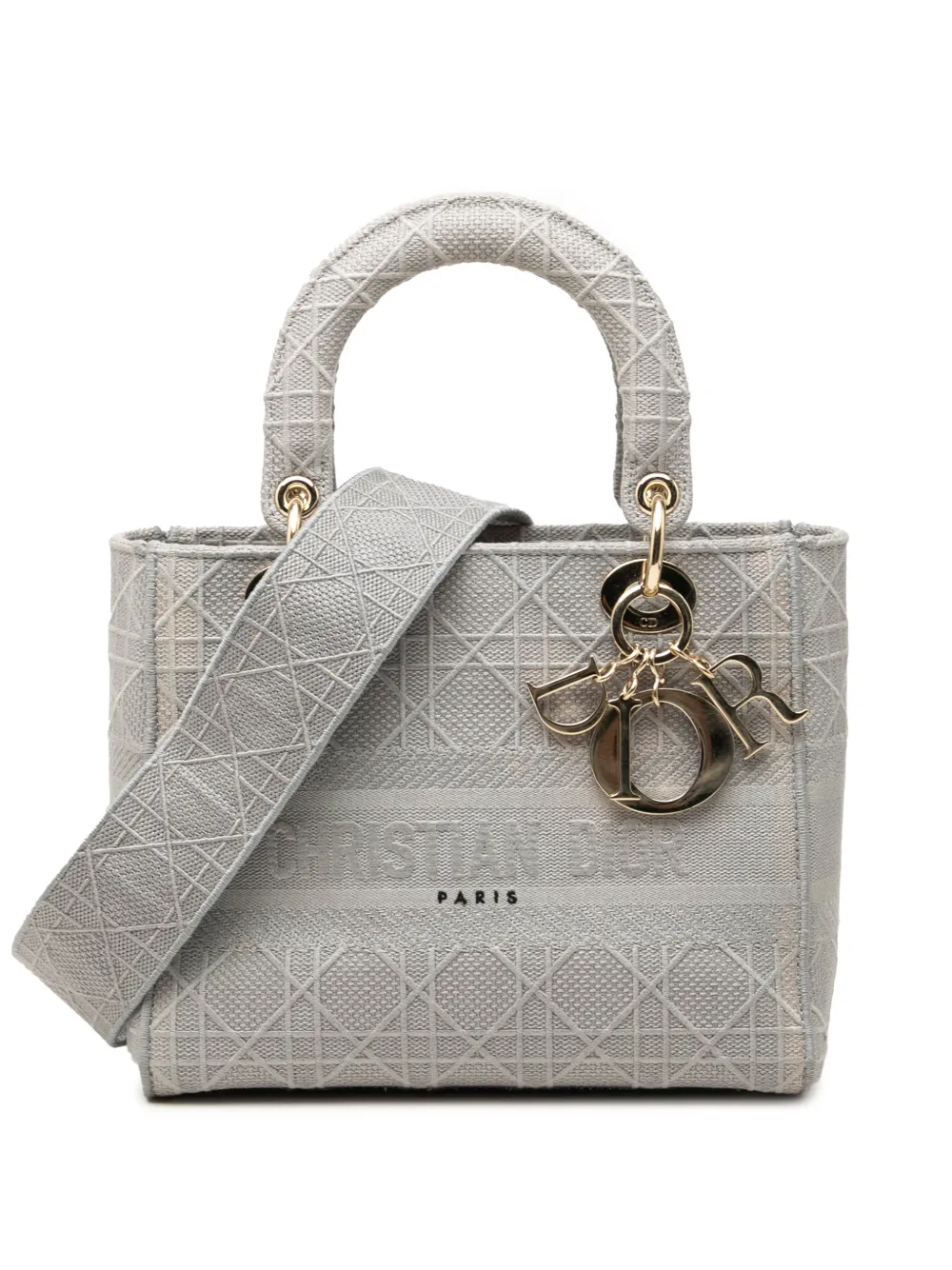 Christian Dior Pre-Owned 2020 mittelgroße Cannage Lady D Lite Satchel-Tasche aus Canvas - Grau