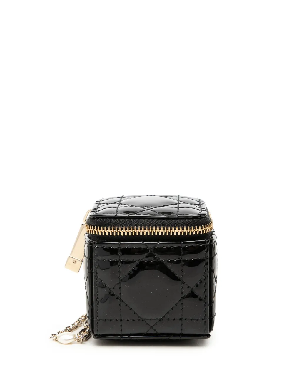 Christian Dior Pre-Owned mini pochette Lady Dior Cube vernie à texture Cannage (2022) - Noir Christian Dior Pre-Owned mini pochette Lady Dior Cube vernie à texture Cannage (2022) - Noir