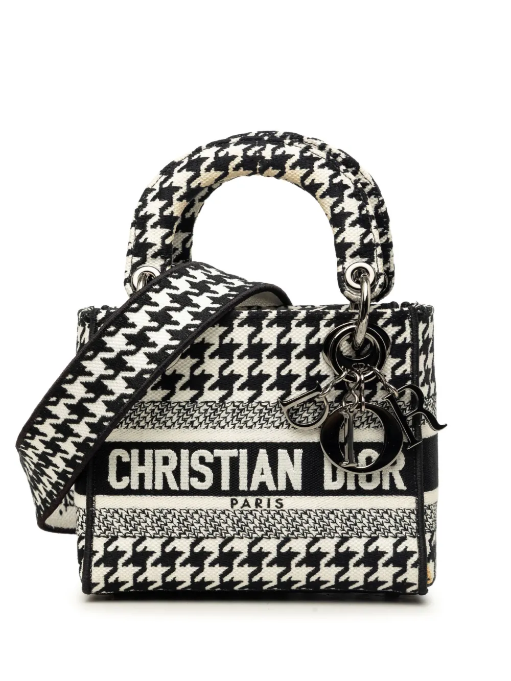 Christian Dior Pre-Owned 2022 mittelgroße Lady D Lite Satchel-Tasche aus Canvas mit Hahnentrittmuster - Weiß