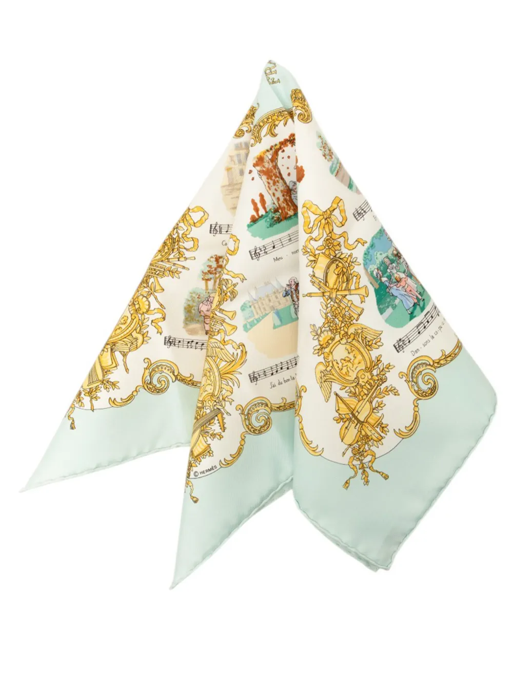 Hermès Pre-Owned 2000-2026 Chansons de France Silk Pocket Square Scarf 45 scarves - Bianco