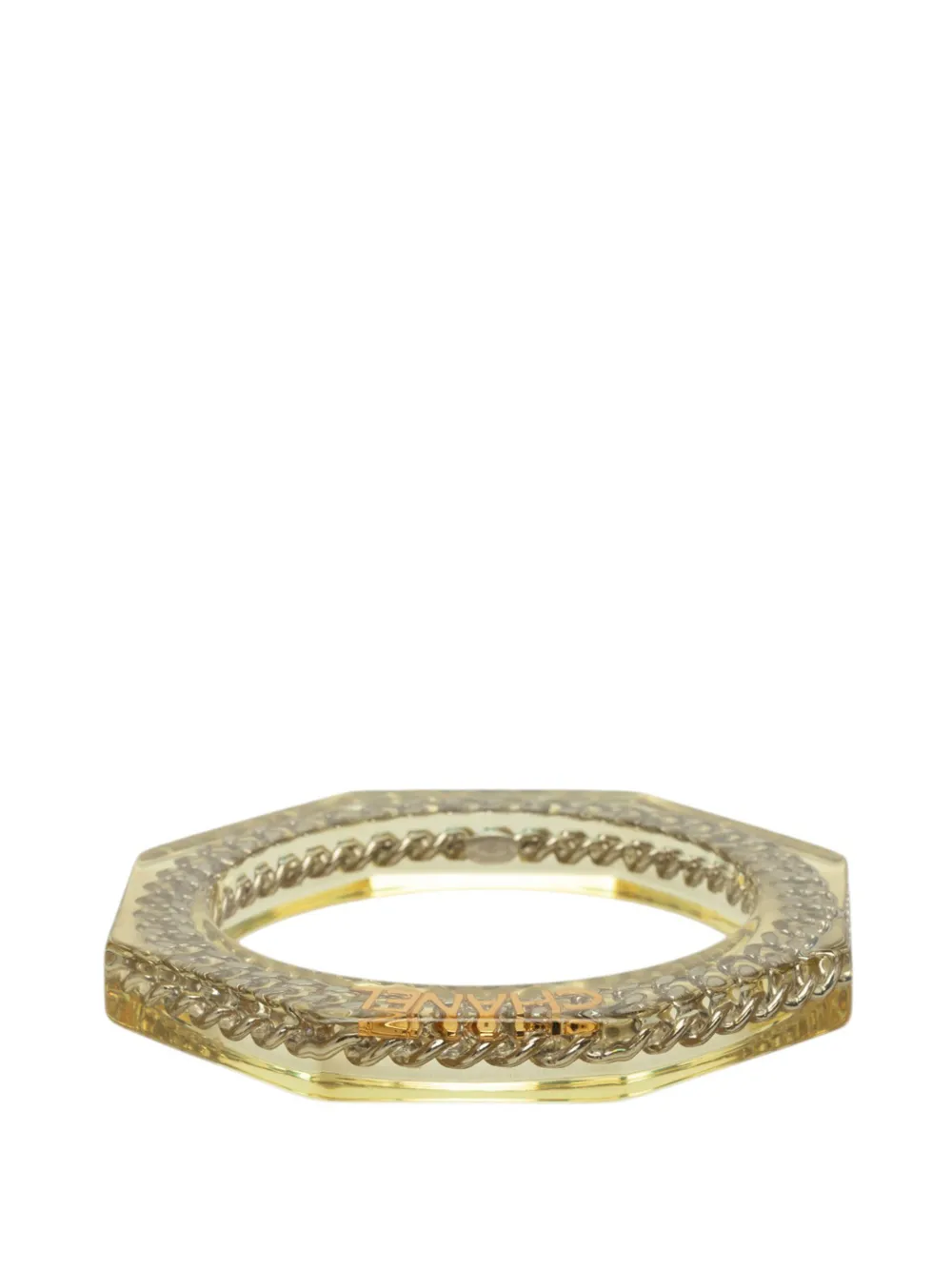 CHANEL Pre-Owned 1997 Resin and Gold Plated Octagonal Bangle costume bracelet - Bianco