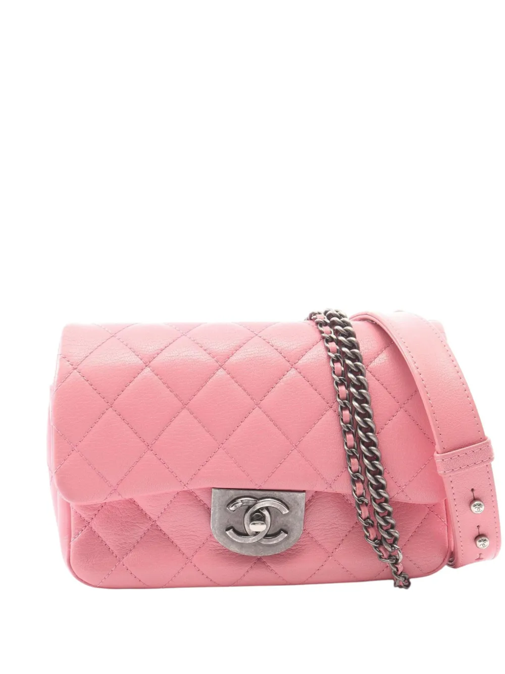 CHANEL Pre-Owned 2015-2016 Small Quilted Goatskin Double Carry Waist Chain Flap satchel - Rosa