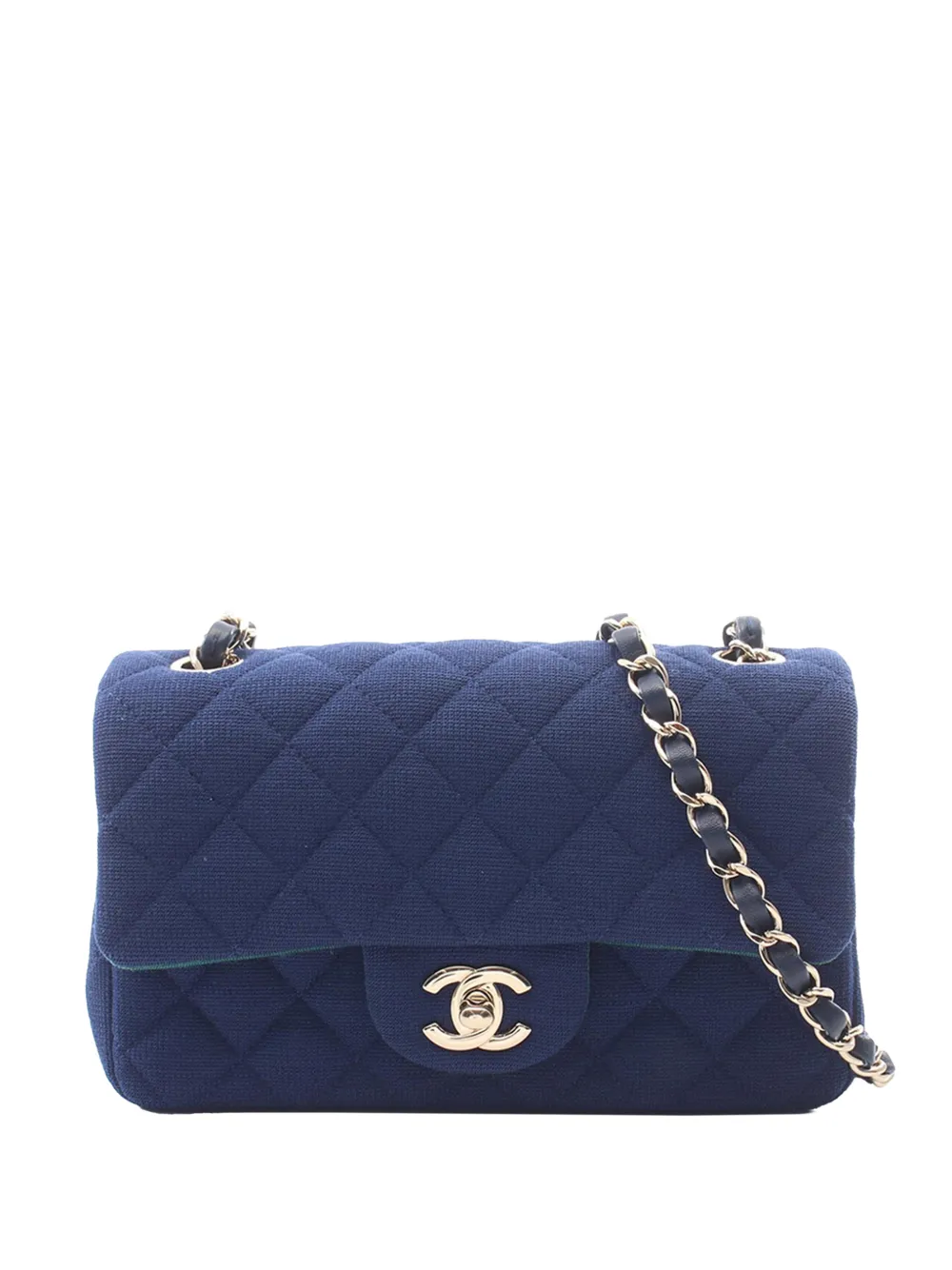 CHANEL Pre-Owned 2019 rechteckige mini Classic Jersey Single Flap Umhängetasche - Blau