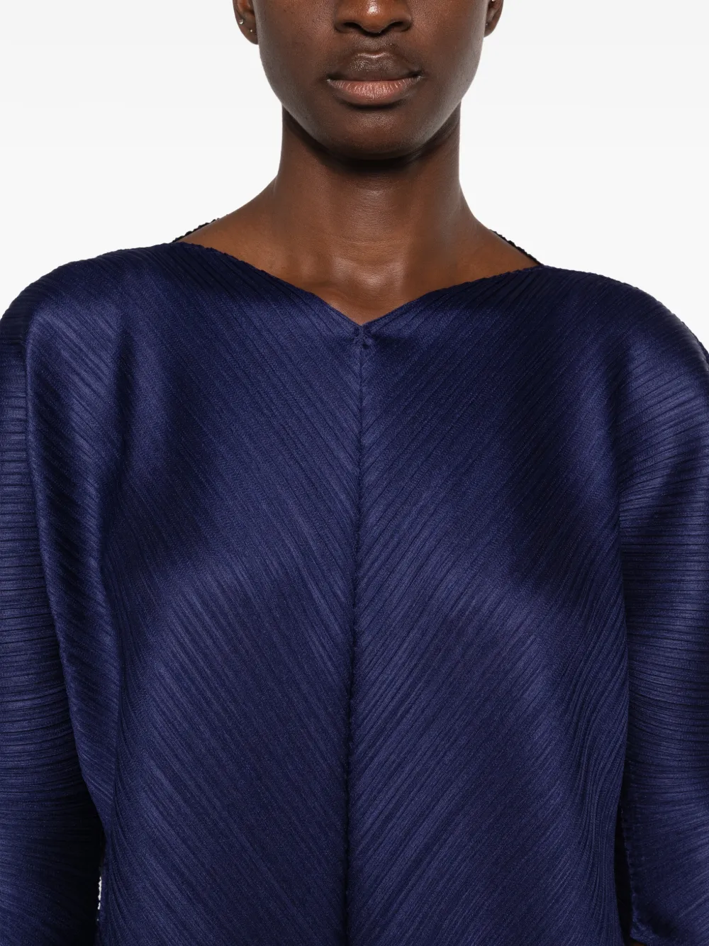 Pleats Please Issey Miyake Midi-jurk met pofmouwen en plooien Blauw