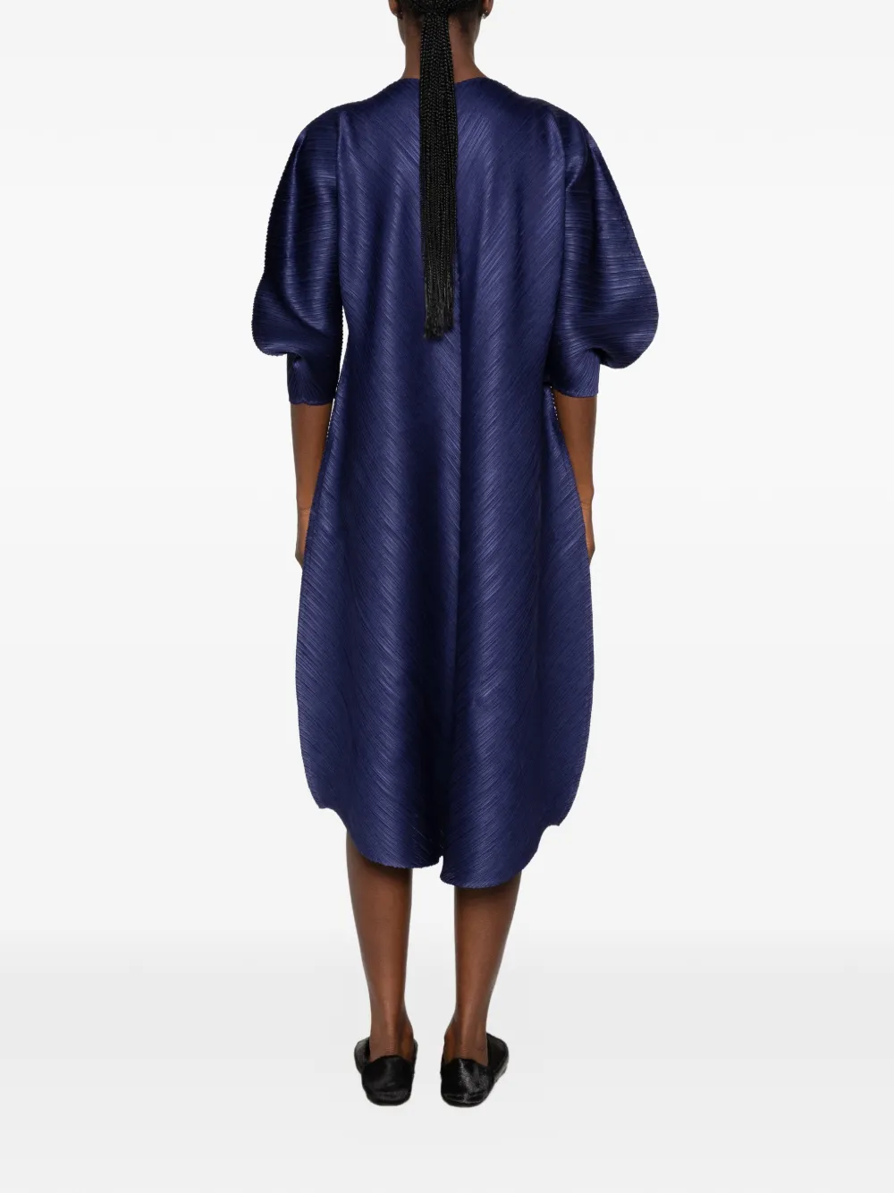 Pleats Please Issey Miyake Midi-jurk met pofmouwen en plooien Blauw