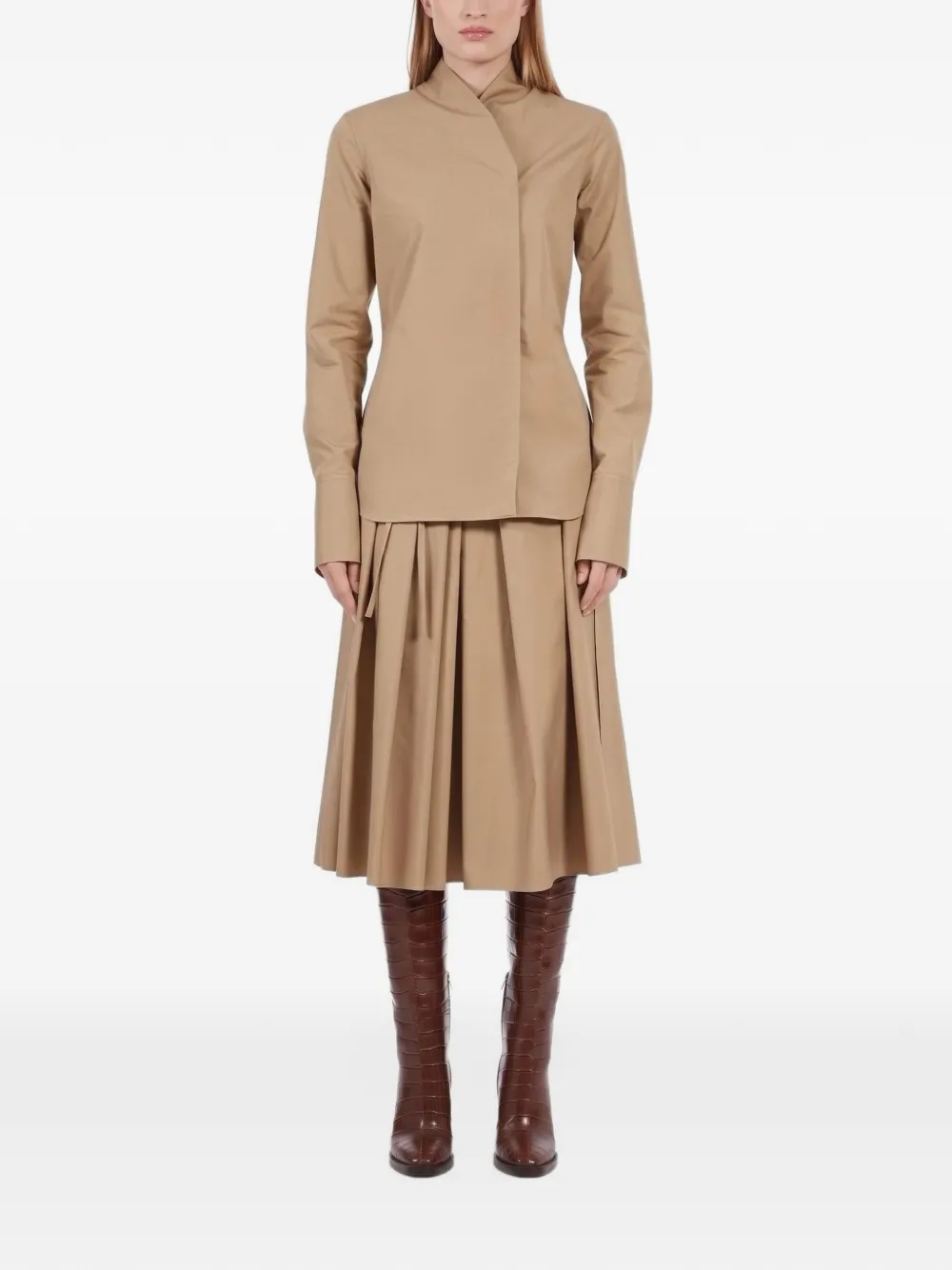 Ferragamo high-collar fitted shirt Beige