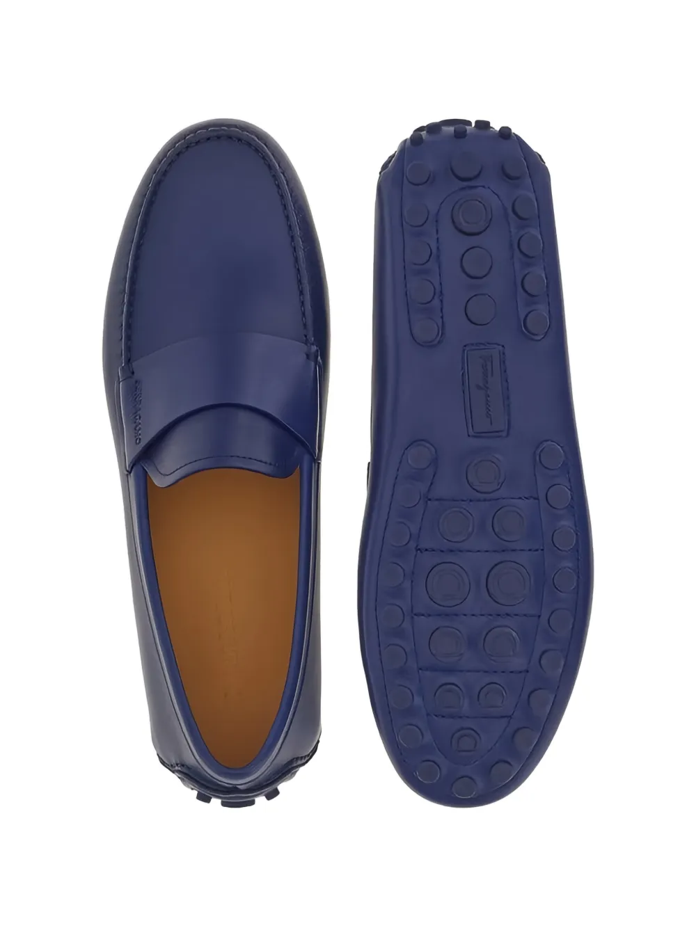 Ferragamo leather moccasin-toe loafers Blauw