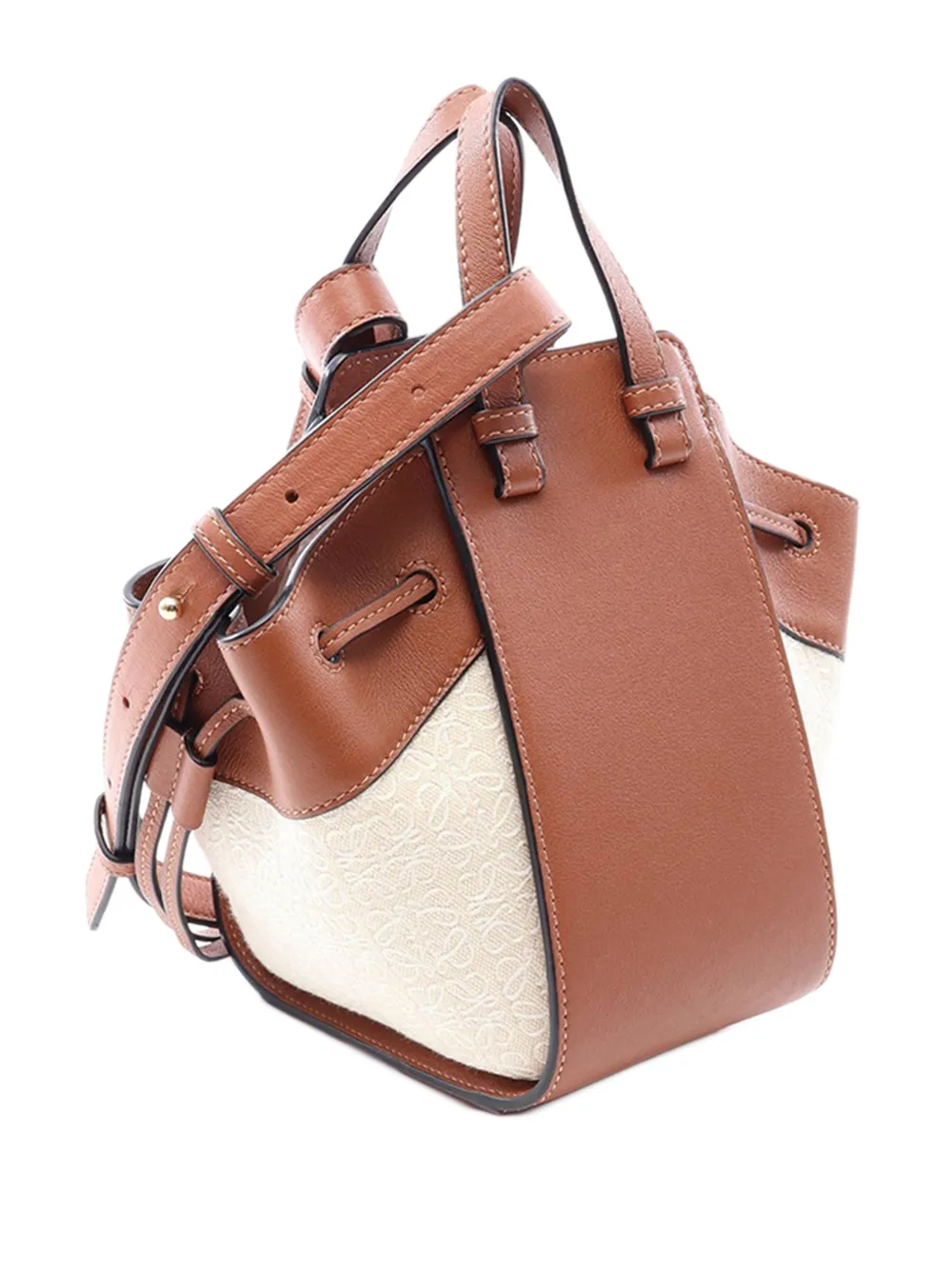 Pre-owned Loewe 2010-2026 Mini Leather And Canvas Hammock Bag Satchel In Brown