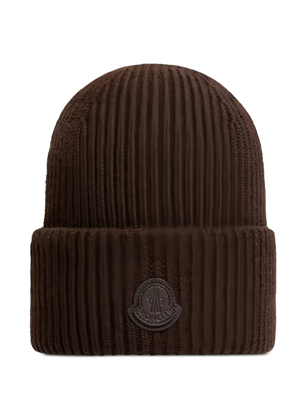 Moncler logo-patch ribbed-knit beanie hat