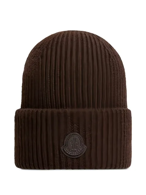 Moncler logo-patch ribbed-knit beanie hat