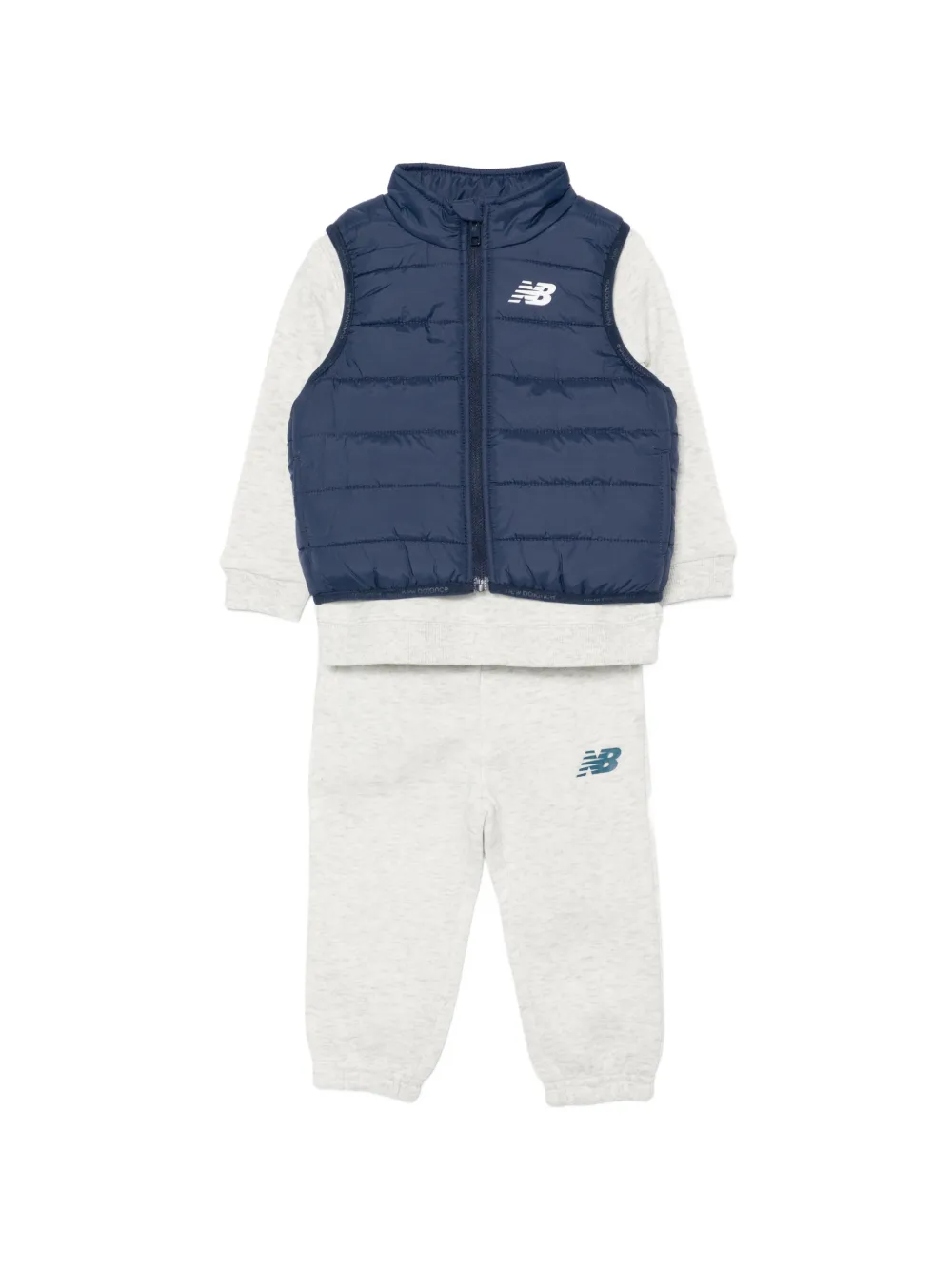 New Balance Kids ensemble survêtement et gilet matelassés à logo imprimé - Gris